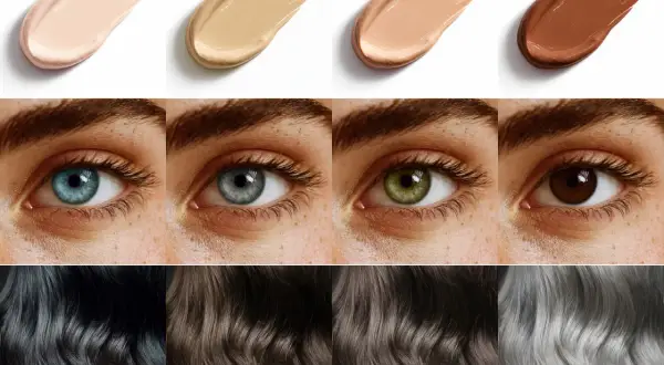 Armocromia inverno: campioni fondotinta, occhi azzurri, grigi, verdi, castani e capelli neri, castani, grigi.
