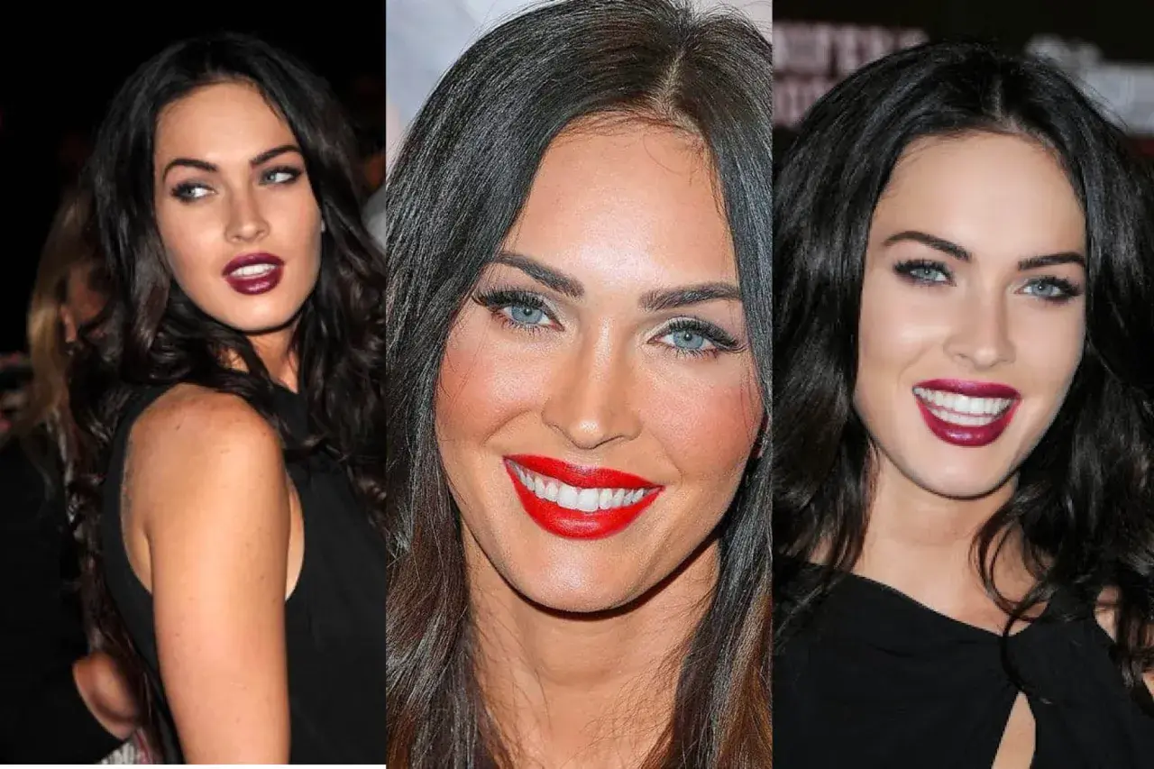 Megan Fox con labbra rosse e blu elettrico, un vero inverno assoluto palette.