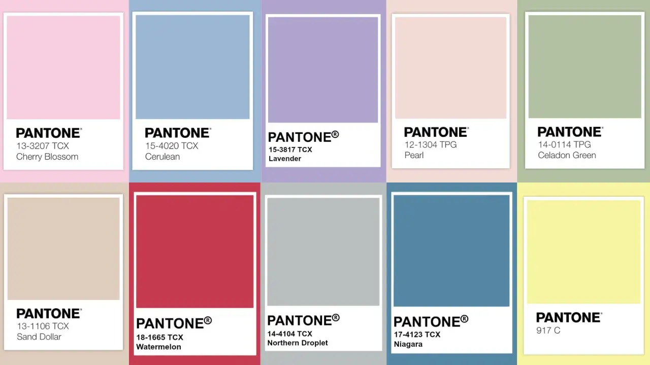 Palette di colori Pantone per un'estate calda, armocromia con sfumature pastello e vivaci, perfette per ogni stagione.