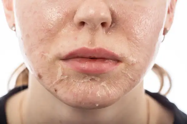 Pelle del viso che si sfalda dopo un trattamento. Il peeling viso cos'è? Un processo di rinnovamento cutaneo.
